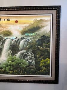 Chinese-Feng-Shui-Landscape-Painting-with-Waterfall-and-Sun-third-image