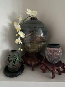 Collection-of-Decorative-Ceramic-Vases-with-Wooden-Stands