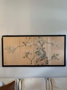 Four-Panel-Japanese-Screen-Painting-with-Birds-and-Blossoms