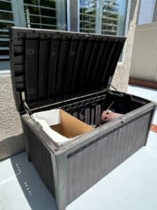 Suncast-Gallon-Resin-Wicker-Outdoor-Patio-Storage-Deck-Box-second-image