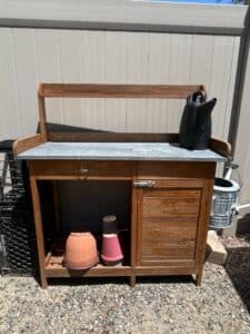 Wooden-Potting-Bench-with-Galvanized-Metal-Top