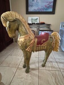 Vintage-Carved-and-Painted-Wooden-Carousel-Horse-Decorative-Figure