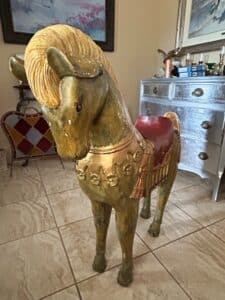 Vintage-Carved-and-Painted-Wooden-Carousel-Horse-Decorative-Figure-second-image