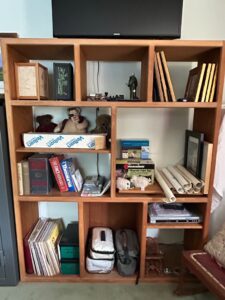 Wooden-Bookcase-with-Assorted-Items