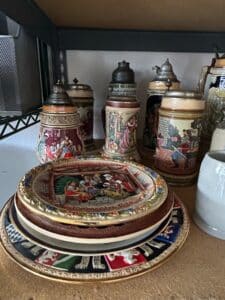 Collection-of-German-Beer-Steins-and-Decorative-Plates-including-Los-Angeles-Olympic-Stein-and-Mnchen-Crest-Plaque-1