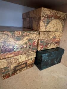 Decorative-Map-Print-Storage-Boxes-with-Brass-Label-Holders
