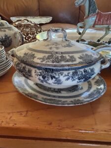 Doulton-Burslem-Madras-Flow-Blue-Sauce-Tureen-with-Underplate