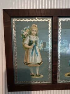 Victorian-Chromolithograph-Die-Cut-Pair-of-Children-in-Folk-Attire-Framed-second-image