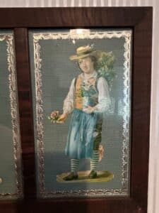 Victorian-Chromolithograph-Die-Cut-Pair-of-Children-in-Folk-Attire-Framed-third-image
