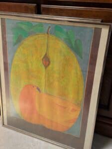 Vintage-Bird-and-Pear-Still-Life-Art-Print-by-Igal-Maoz