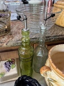 Vintage-Decorative-Glass-Oil-Cruet-Set-Green-and-Clear