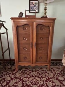 Vintage-French-Provincial-Style-Lingerie-Chest-with-Wire-Mesh-Doors