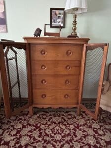 Vintage-French-Provincial-Style-Lingerie-Chest-with-Wire-Mesh-Doors-third-image