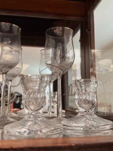 Vintage-Gold-Swirl-Crystal-Wine-Glasses-and-Pressed-Glass-Candle-Holders