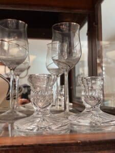 Vintage-Gold-Swirl-Crystal-Wine-Glasses-and-Pressed-Glass-Candle-Holders-second-image