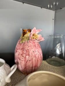 Vintage-Hull-Pottery-Blossom-Flite-Pitcher-with-Applied-Floral-Decoration