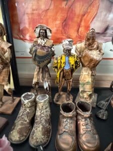 Vintage-Mexican-Paper-Mache-Folk-Art-Figures-and-Boot-Vases