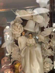 Vintage-Mid-Century-Wedding-Cake-Topper-with-Floral-Arch-and-Bell-J.-Levinson