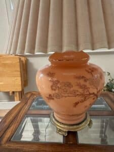 Vintage-Peach-Glass-Floral-Ginger-Jar-Table-Lamp-second-image