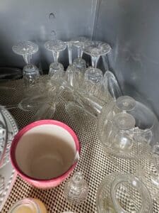 Vintage-Pressed-Glass-Stemware-and-Ceramic-Planter
