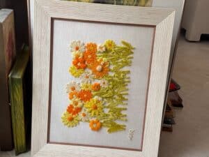 Vintage-s-Floral-Crewel-Embroidery-Wall-Art-Floral-Still-Life