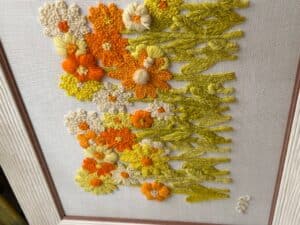Vintage-s-Floral-Crewel-Embroidery-Wall-Art-Floral-Still-Life-second-image
