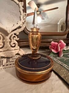 Amber-Glass-Perfume-Bottle-with-Cobalt-Blue-Enamel-Base