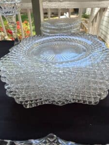 Anchor-Hocking-Miss-America-Clear-Glass-Footed-Compote-Bowl-and-Square-Plates-second-image