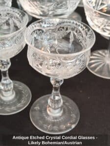 Antique-Etched-Crystal-Cordial-Glasses-Likely-Bohemian-or-Austrian-second-image