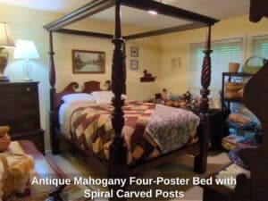 Antique-Mahogany-Four-Poster-Bed-with-Spiral-Carved-Posts