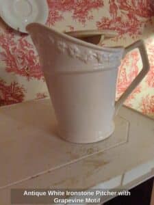 Antique-White-Ironstone-Pitcher-with-Grapevine-Motif
