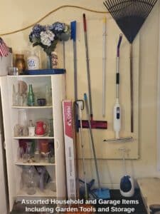 Assorted-Household-and-Garage-Items-Including-Garden-Tools-and-Storage