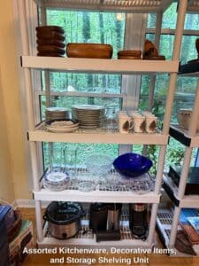 Assorted-Kitchenware-Decorative-Items-and-Storage-Shelving-Unit
