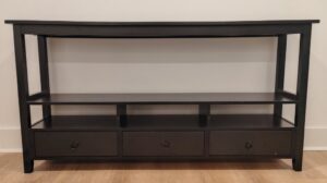 Black-Wood-Media-Console-with-Drawers-and-Open-Shelves