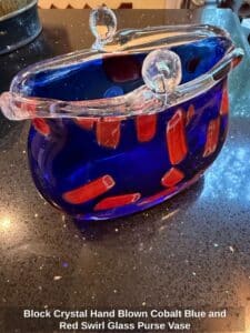 Block-Crystal-Hand-Blown-Cobalt-Blue-and-Red-Swirl-Glass-Purse-Vase