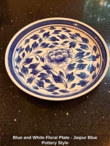 Blue-and-White-Floral-Plate-Jaipur-Blue-Pottery-Style