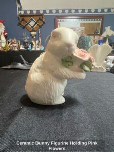Ceramic-Bunny-Figurine-Holding-Pink-Flowers