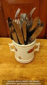 Ceramic-Utensil-Holder-with-Tomato-Decoration-and-Stainless-Steel-Cutlery-Set
