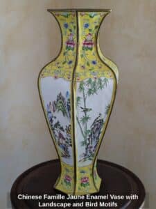 Chinese-Famille-Jaune-Enamel-Vase-with-Landscape-and-Bird-Motifs