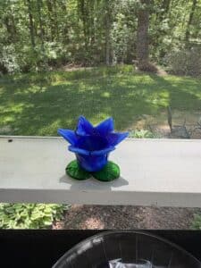 Cobalt-Blue-Blown-Glass-Tulip-Candle-Holder-with-Green-Leaves