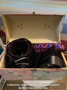 Collection-of-Vintage-Beaded-and-Leather-Belts-in-Decorative-Box