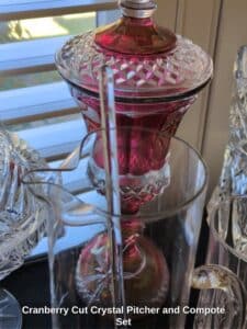 Cranberry-Cut-Crystal-Pitcher-and-Compote-Set-third-image