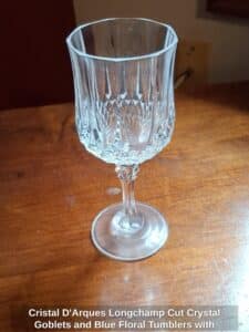 Cristal-DArques-Longchamp-Cut-Crystal-Goblets-and-Blue-Floral-Tumblers-with-Shaker-Set-second-image