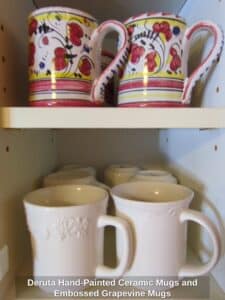 Deruta-Hand-Painted-Ceramic-Mugs-and-Embossed-Grapevine-Mugs