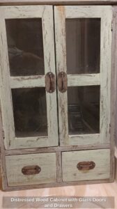 Distressed-Wood-Cabinet-with-Glass-Doors-and-Drawers