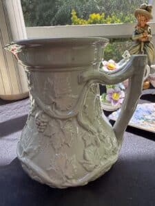 English-Majolica-Pitcher-by-T.J.-J.-Mayer-with-Grapevine-Motif