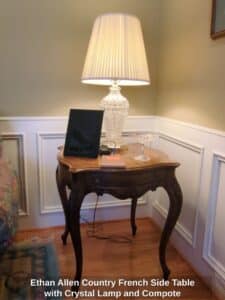 Ethan-Allen-Country-French-Side-Table-with-Crystal-Lamp-and-Compote