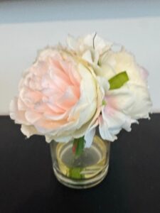 Faux-Pink-Peony-and-Hydrangea-Arrangement-in-Glass-Vase