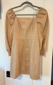 For-All-Mankind-Beige-Faux-Leather-Puff-Sleeve-Square-Neck-Mini-Dress