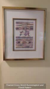 Framed-Cross-Stitch-Hummingbird-and-Floral-Pattern